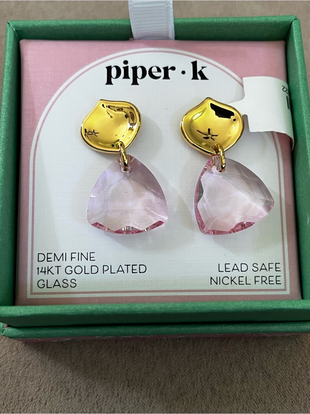 Piper K pink Glass Drop Earrings